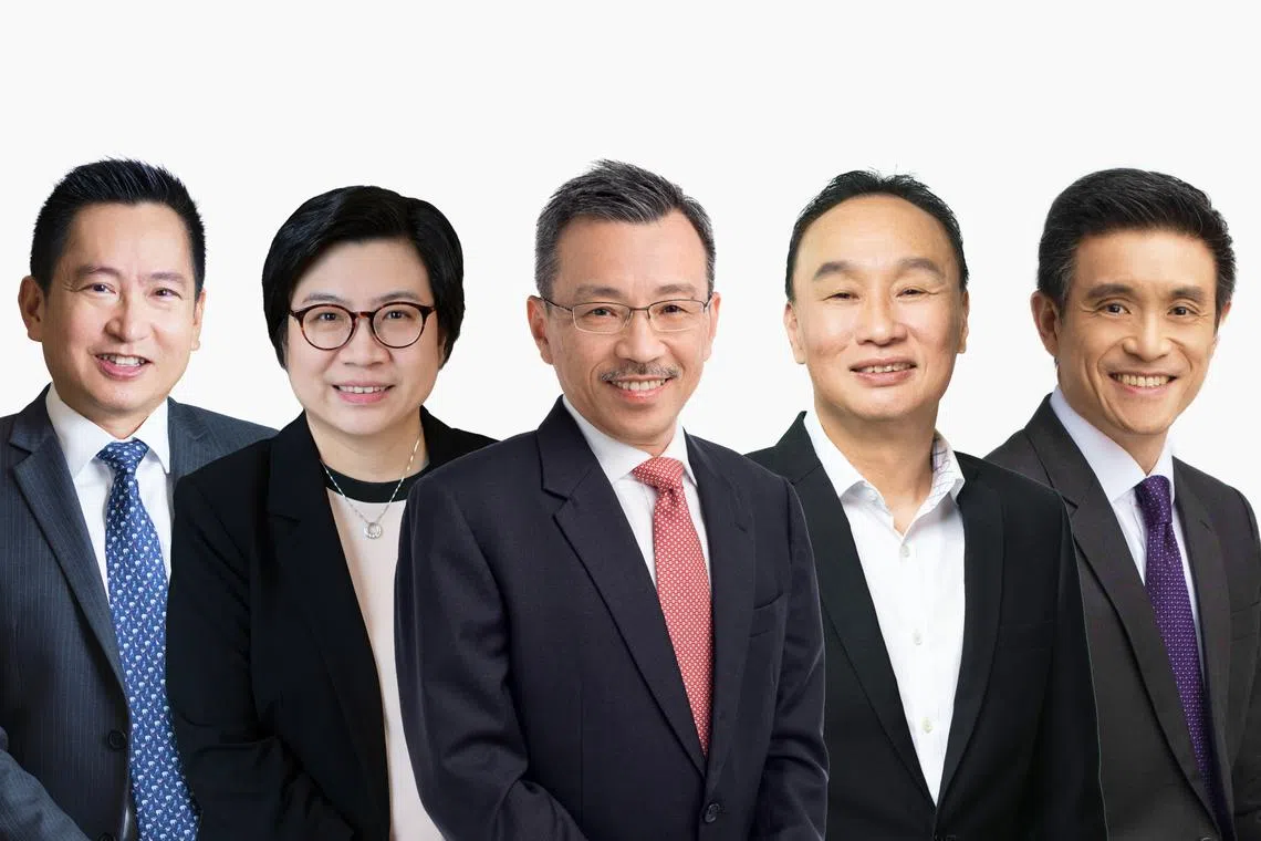 From left to right: Lawrence Goh, chief operating officer and head of group infrastructure platform services, group technology and operations, UOB; Tancy Tan, chief operating officer, HSBC Singapore; Lim Khiang Tong, group chief operating officer, OCBC; Ben Tan, chief corporate development officer and chief distribution officer, Prudential Singapore; and Han Kwee Juan, Singapore country head and acting chief information officer, DBS Bank.