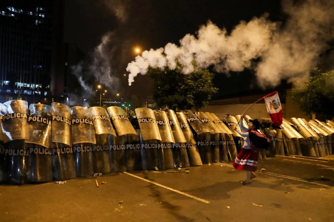 The ousting of Peru's former president Pedro Castillo sparked protests. In INSEAD's survey, 18 per cent of faculty members cited social instability as the biggest threat to business in 2023.    