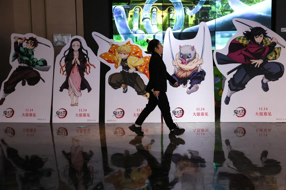 A promotional installation for the new Demon Slayer movie outside a cinema in Beijing. The film has continued to top China’s box office, despite a plunge in ticket sales since Monday.