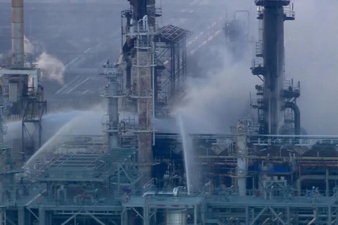 Firefighters trying to douse the fire at Viva Energy Group's refinery in Geelong, Australia, April 16, 2026.