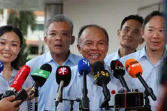 Workers' Party candidates for Tampines GRC and Tampines Changkat SMC. From left: Eileen Chong, Jimmy Tan, Faisal Manap, Kenneth Foo and Ong Lue Ping.