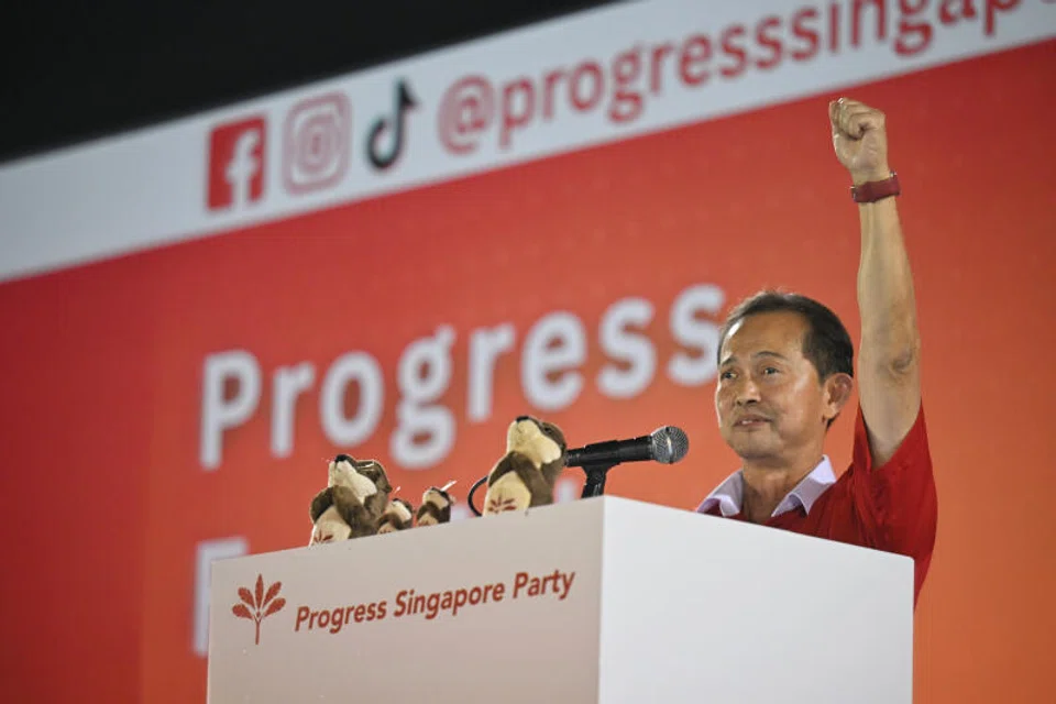 Leong Mun Wai speaking at the Progress Singapore Party rally at Jurong West Stadium on May 1. He is part of the PSP team contesting in the West Coast-Jurong West GRC.