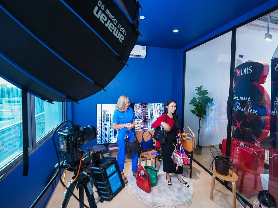 Gabrielle Drean (left), founder and designer of Biche by Gabrielle Drean, and live streamer Cheryl Chin. Live commerce, where products are put up for sale during video livestreams, is gaining momentum as a retail channel in Singapore.