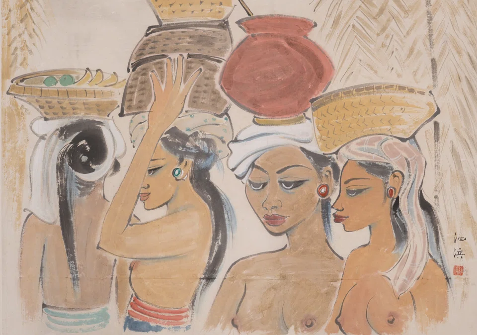 Cheong Soo Pieng's Balinese Maidens, a Chinese ink and colour painting from 1952.