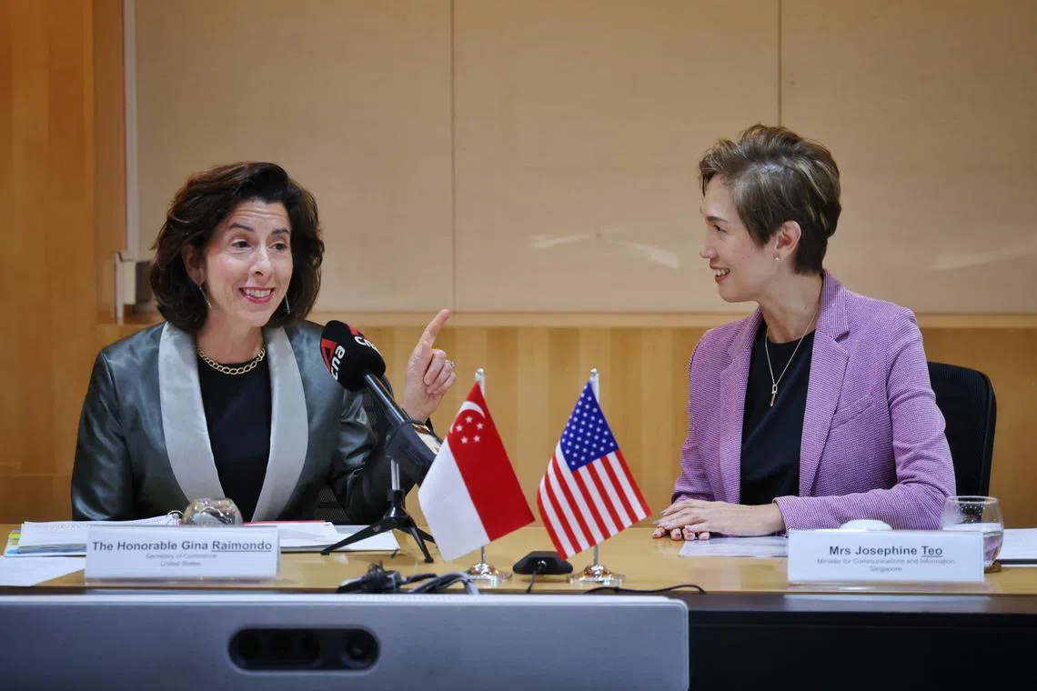 US Commerce Secretary Gina Raimondo (left) and Minister for Communications and Information Josephine Teo at Wednesday's event.
