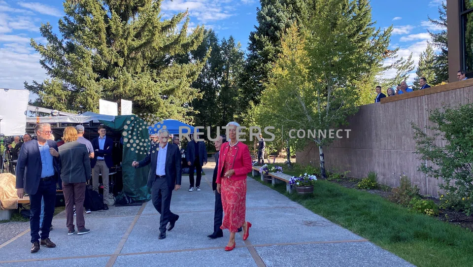 From left: Federal Reserve chair Jerome Powell, European Central Bank president Christine Lagarde, and Bank of Japan governor Kazuo Ueda at the Kansas City Federal Reserve Bank's annual economic policy symposium in Jackson Hole, Wyoming on Aug 25, 2023.