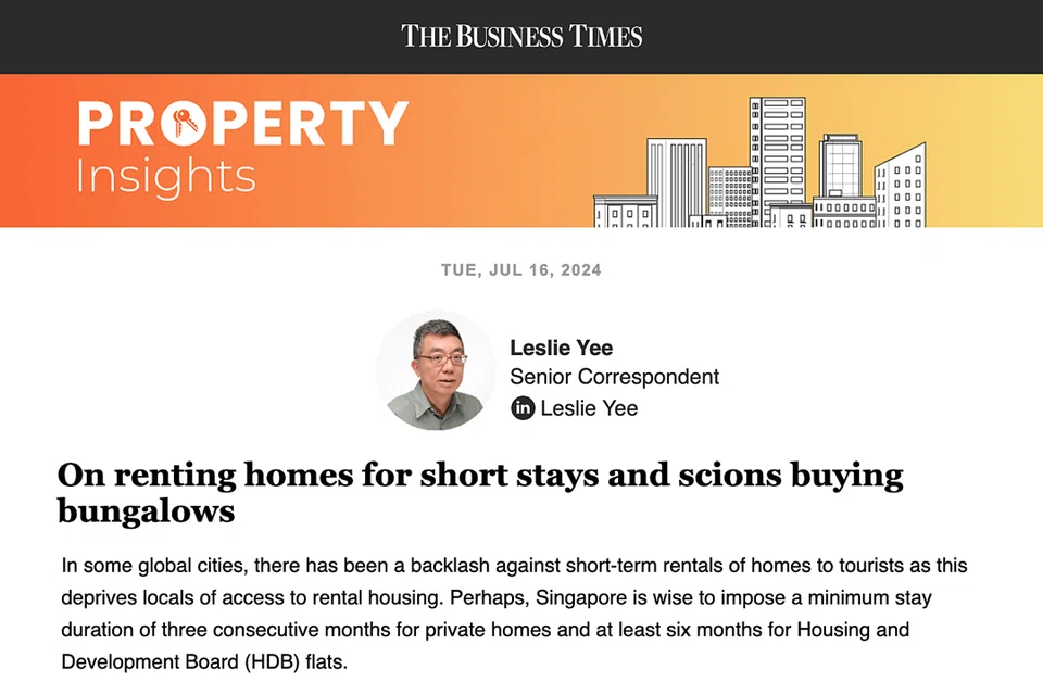 Letting overseas visitors stay in residential properties for such durations increases accommodation choices for visitors, writes BT senior correspondent Leslie Yee.