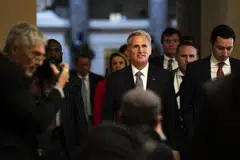 US House Speaker Kevin McCarthy at the US Capitol in Washington on Sep 30, 2023. He struck a compromise deal with Democrats over the weekend, averting a government shutdown.