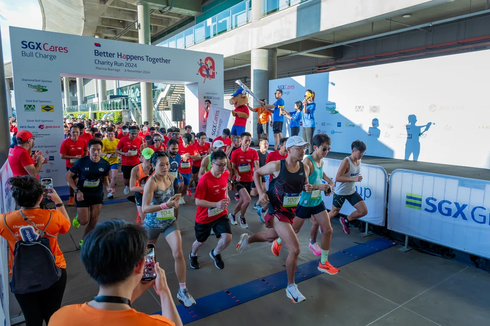 Participants at the flag off for the 5 km run at Marina Barrage on Friday.