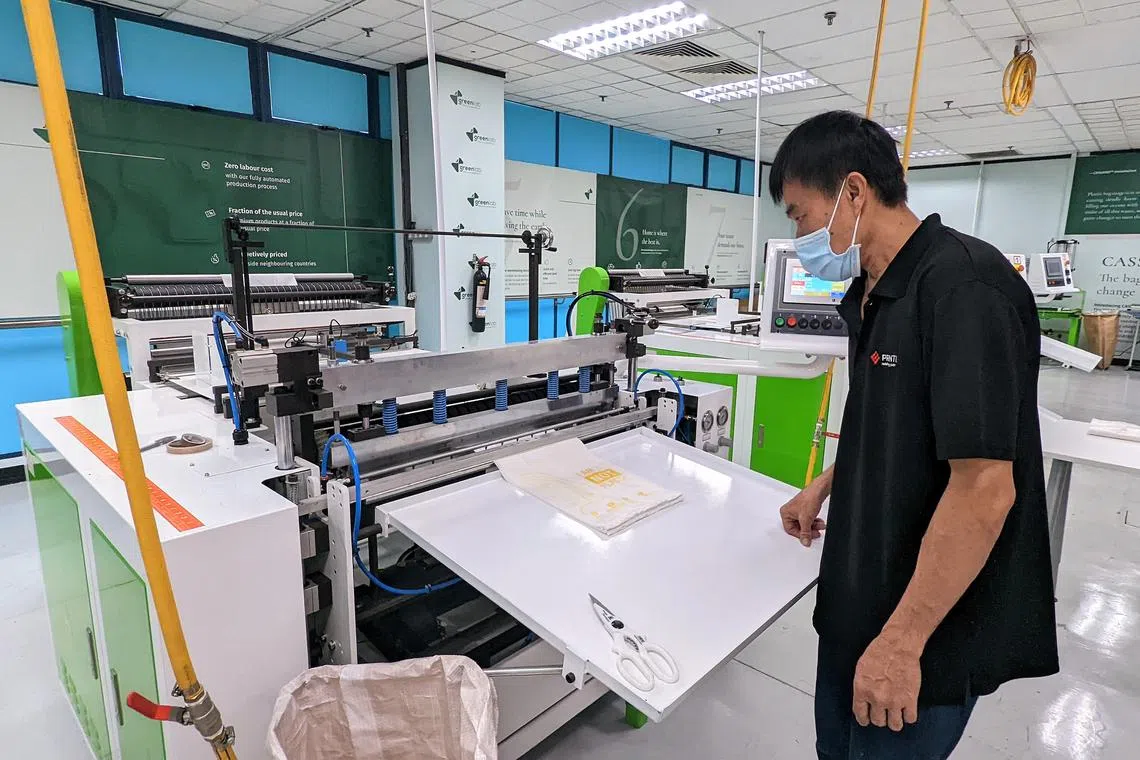 Plastic bag alternatives made out of the roots of the cassava plant are being produced at the Green Lab, Singapore's first eco-friendly manufacturing facility. 