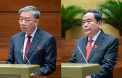Vietnam's newly-elected president To Lam (left) and parliament head Tran Thanh Man (right) are set to be at the helm until the next party congress is held in 2026.
