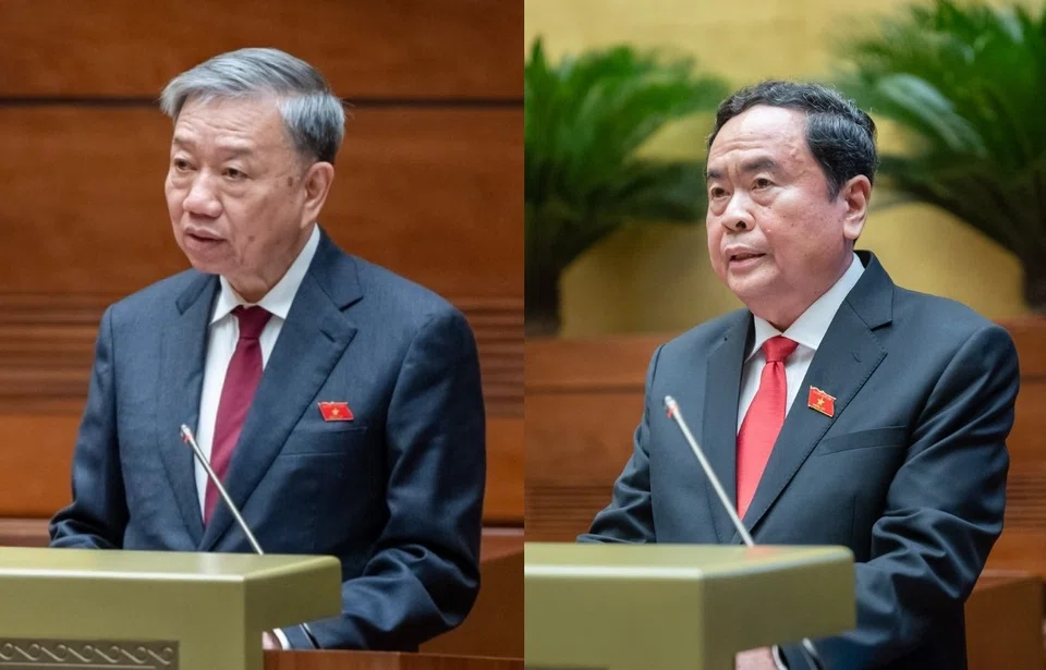 Vietnam's newly-elected president To Lam (left) and parliament head Tran Thanh Man (right) are set to be at the helm until the next party congress is held in 2026.