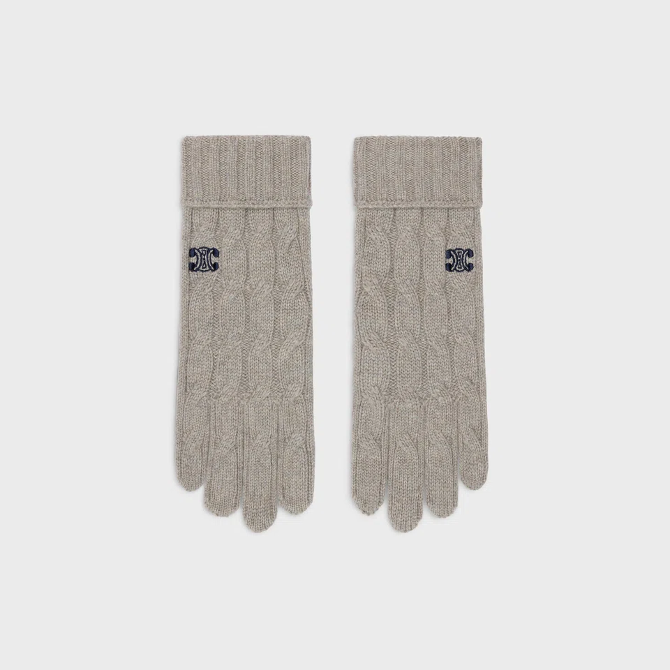 Celine Triomphe cable knit cashmere gloves.