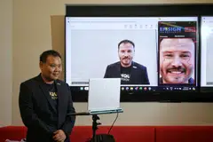 Ensign Labs vice-president of machine learning and cloud research Lee Joon Sern demonstrating the use of Aletheia, a real-time deepfake detection solution developed by Ensign.