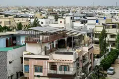 Solar panels installed across the rooftops of houses in Karachi, Pakistan. In the first six months of the year, Pakistan generated 25 per cent of its electricity from solar power – not far below the 32 per cent managed by California, a clean-energy pioneer. 