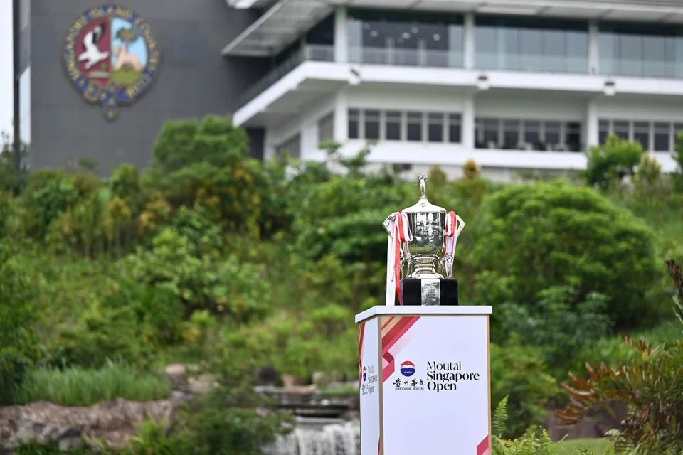 The Singapore Open trophy on display at the Singapore Island Country Club in 2025. This year's event will take place at the Sentosa Golf Club on Apr 23 to 26.
