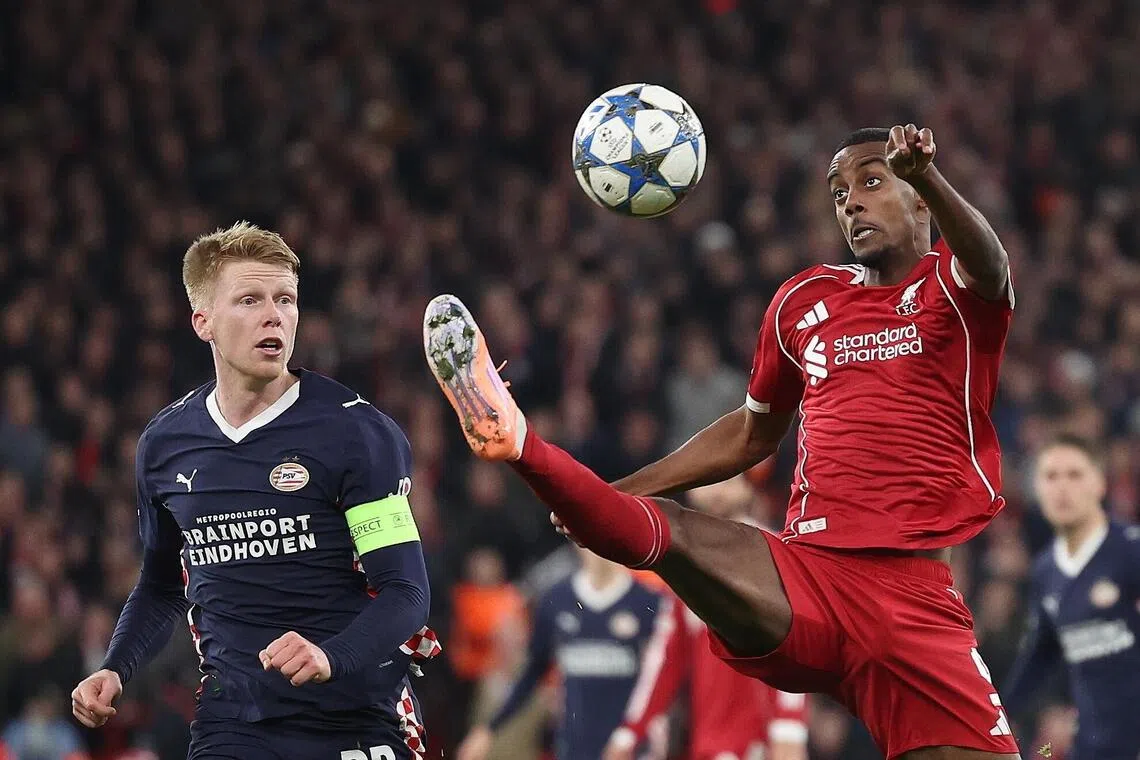 Liverpool's off-form Alexander Isak (right) in action against PSV Eindhoven's Jerdy Schouten at Anfield, as the Reds lost 4-1 in a Champions League group match.
