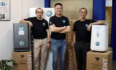Plasma Science chief executive Samuel Teh flanked by his co-founders, scientists Davy Cheong (left) and Ivan Tan (right).