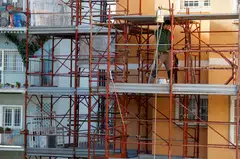 Construction of an energy-saving building in Rome, Italy, under the government's "superbonus" incentives, in Feb 2023. 