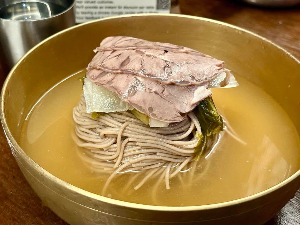 Pyongyang Naengmyeon noodles are not as cold as they should be.