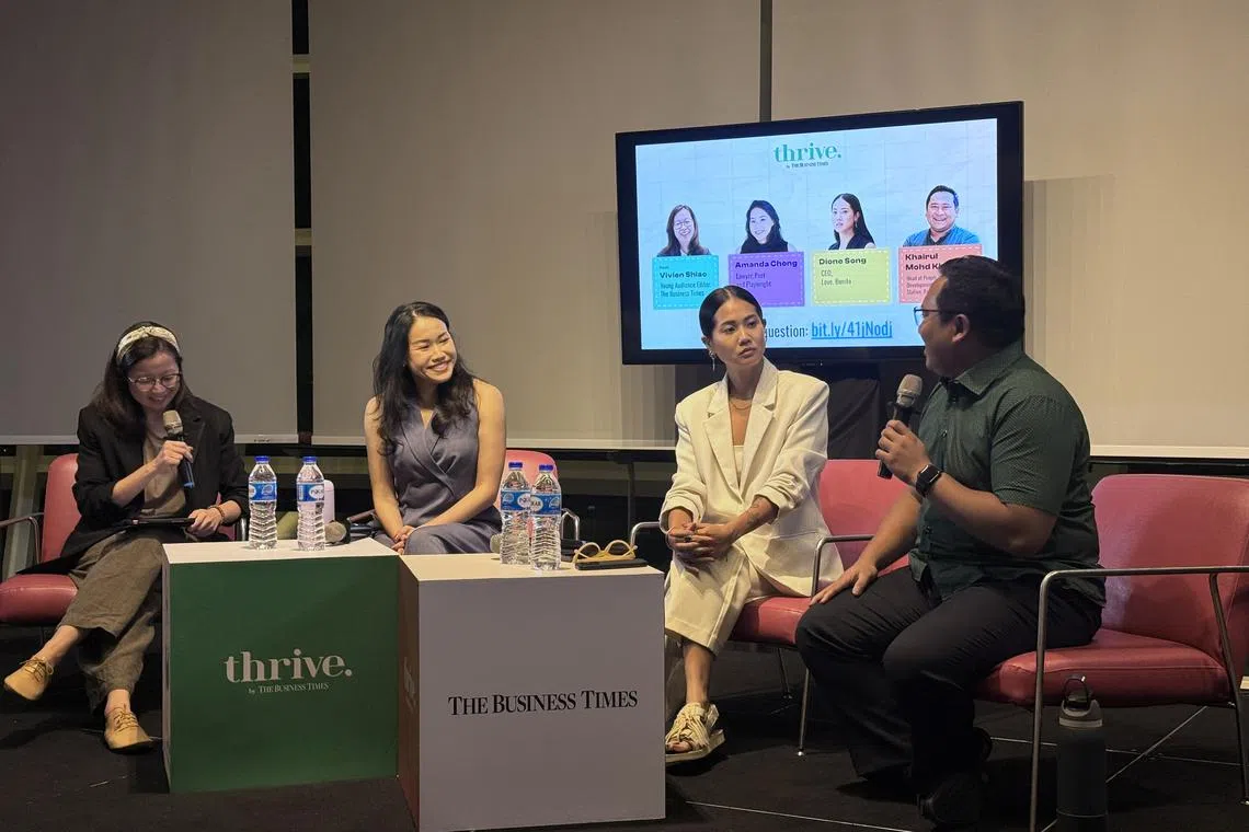 From right: Khairul Mohd Khair, head of people and organisational development at Stroke Support Station; Dione Song, chief executive of Love, Bonito; lawyer, poet and playwright Amanda Chong; and BT young audience editor Vivien Shiao at the panel discussion.