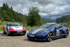 While the 911 Dakar (left) is a hyper-cool homage to Porsche’s big win at 1984’s Paris-Dakar Rally, the Sport Classic (right) celebrates the 911’s evolution into a hardcore sportscar and racing legend.