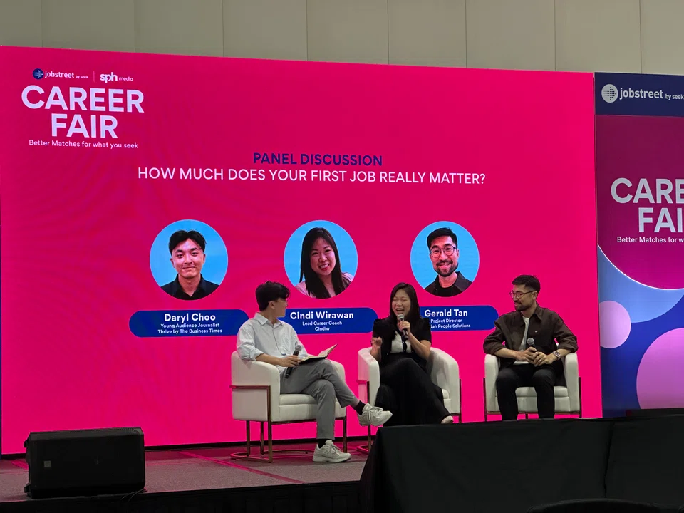 From left: Daryl Choo, young audience journalist at thrive; Cindi Wirawan, lead career coach at Cindiw; Gerald Tan, projects director at Avodah People Solutions.