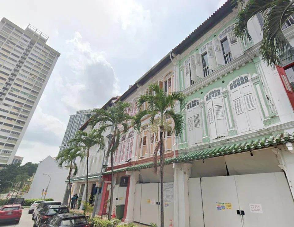 The three adjoining shophouses in Duxton Road are nearing the completion of a refurbishment.