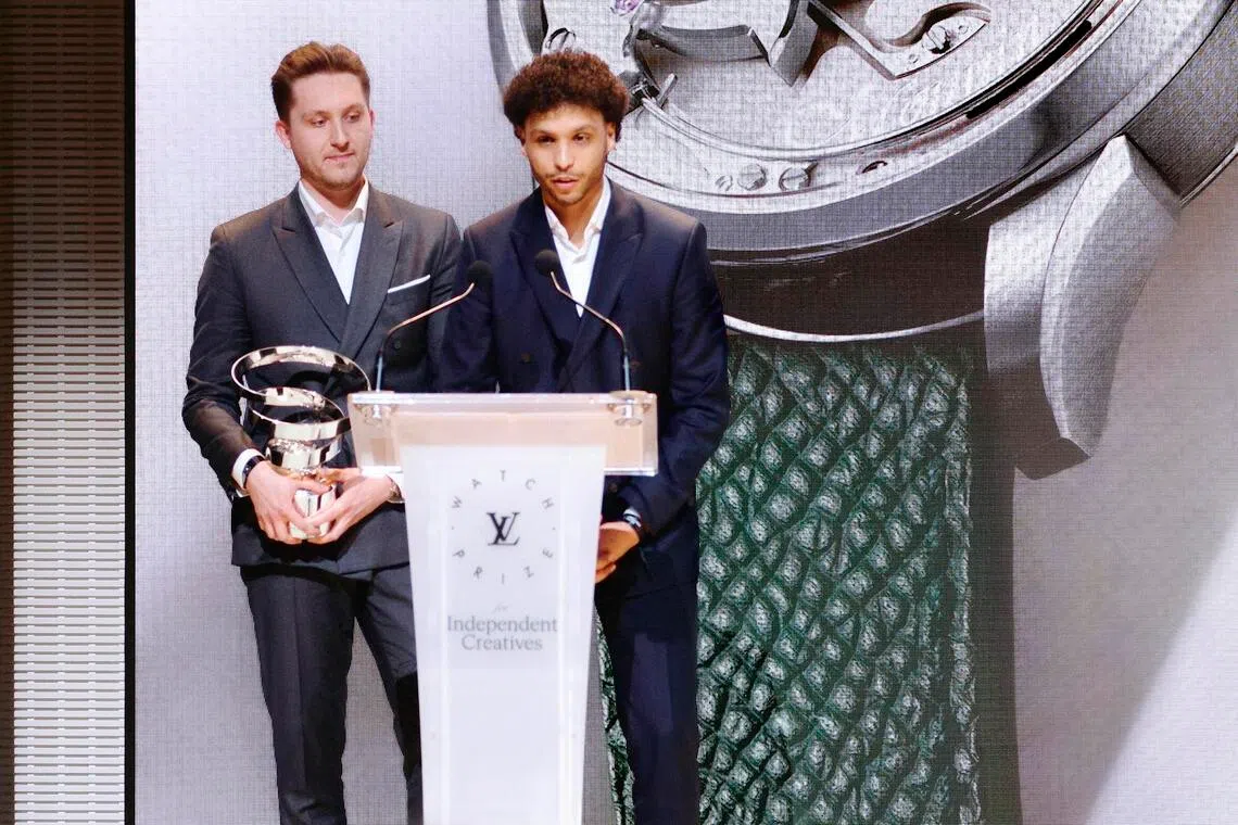 Alexandre Hazemann (left) and Victor Monnin beat watchmakers from Switzerland, China and Japan to clinch the Louis Vuitton Watch Prize For Independent Creatives.
