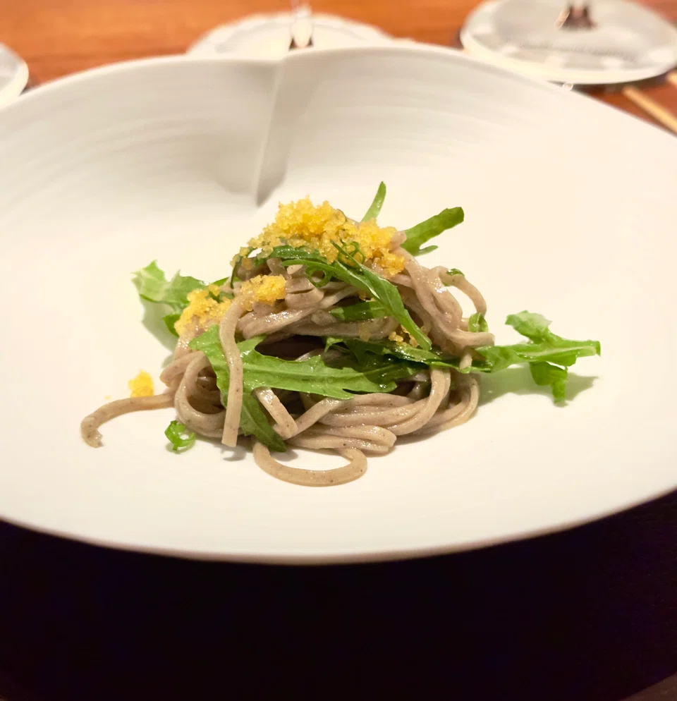 Buckwheat soba and bottarga.