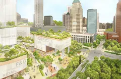 An artist's impression of a new community space and amenity hub for the Paterson neighbourhood on top of the Orchard MRT interchange station.