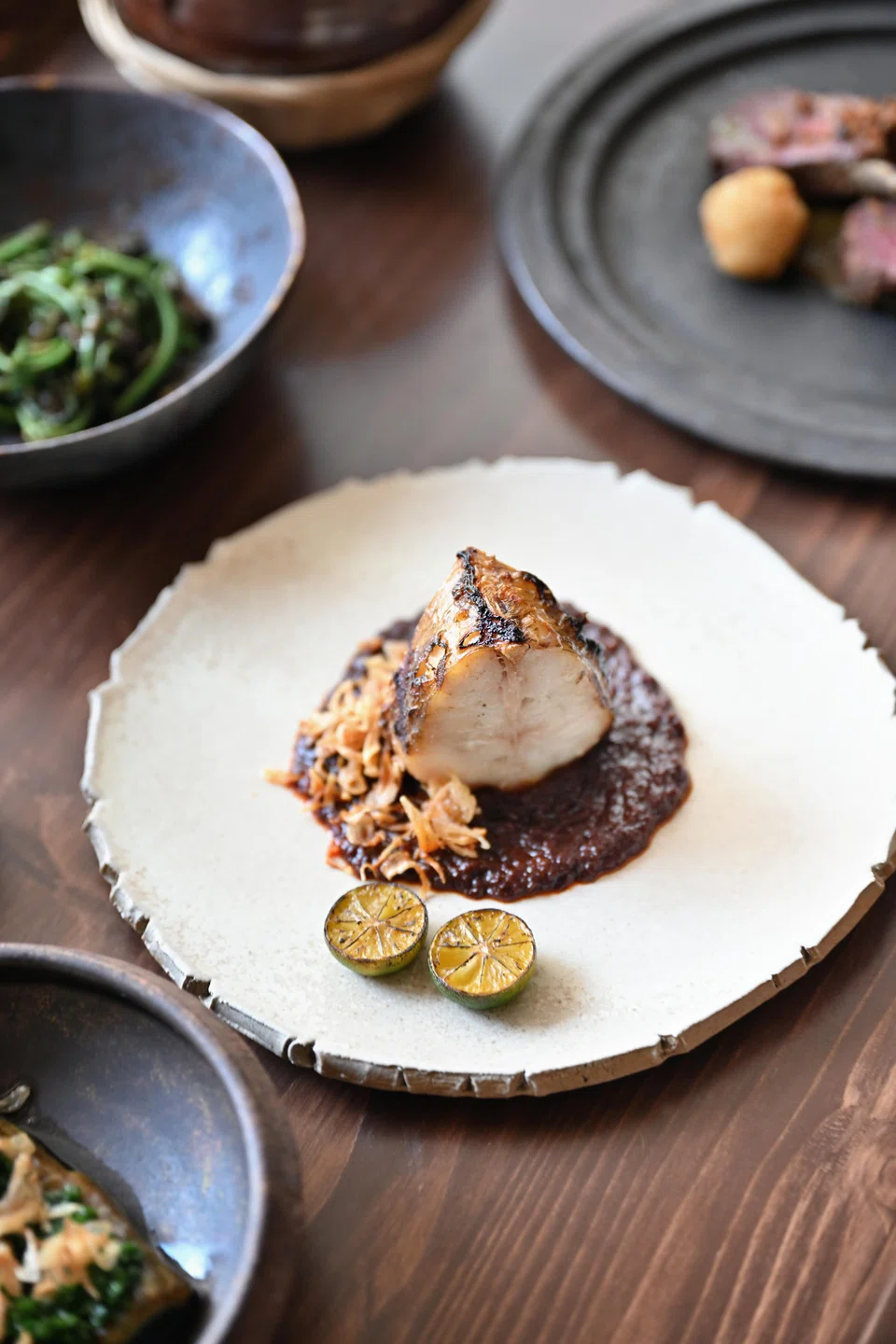 Some of the dishes in the rice course include aged sea cream in sambal.