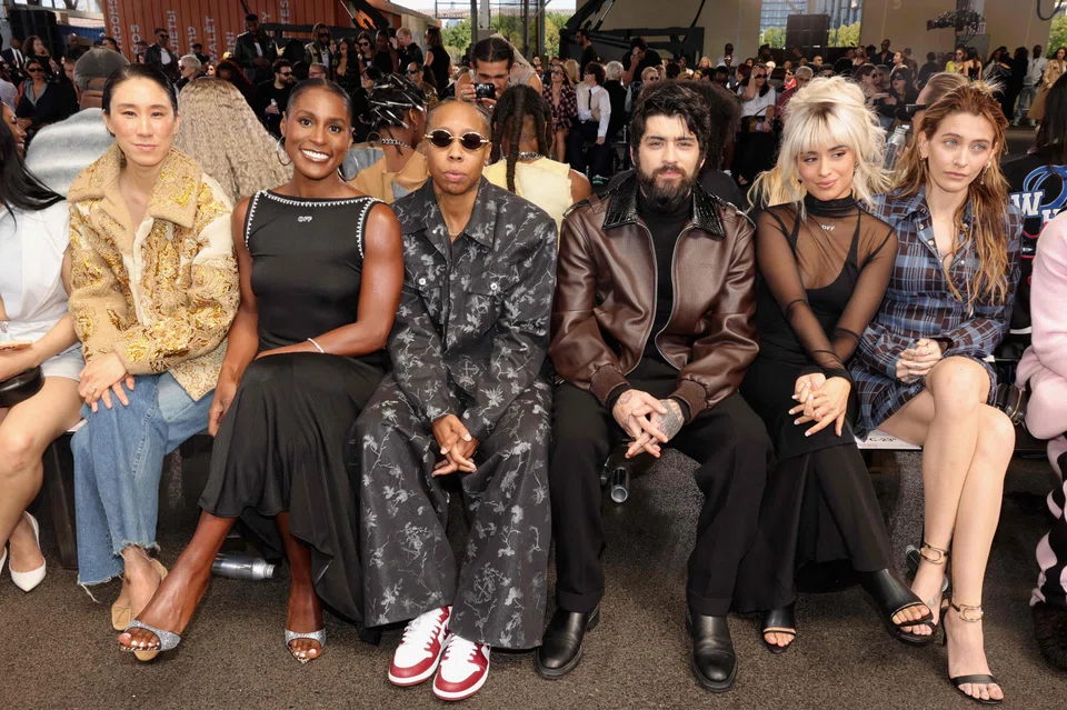 From left: Eva Chen, Issa Rae, Lena Waithe, Zayn Malik, Camila Cabello and Paris Jackson at the Off-White fashion show during New York Fashion Week early this month.  
