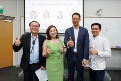 Panellists who spoke at the release of the study were: (from left) CGS' Professor Lawrence Loh; City Developments' sustainability chief Esther An; UOB sustainability chief Eric Lim; and chief executive of startup Fashion Pulpit Raye Padit.