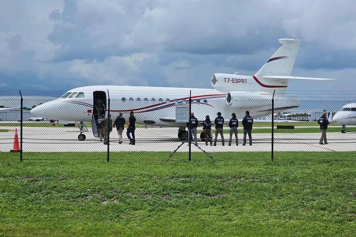 Venezuelan President Nicolas Maduro's aircraft, a Dassault Falcon 900EX private jet, after being seized by US law enforcement officials is seen in Fort Lauderdale, Florida. 