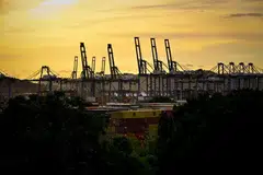 The Port of Balboa, managed by CK Hutchison, located at the entrance to the Panama Canal in Panama City, March 12, 2025. The subsidiary of the Chinese company Hutchison Holdings has breached the contract that allows it to operate two ports in the Panama Canal, according to the result of an audit released on April 7, 2025.