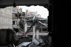 A view from inside a residential building damaged by a strike, amid the US-Israeli conflict with Iran, in Teheran, on Mar 27.