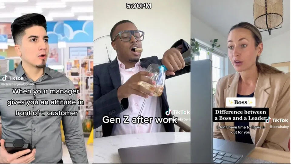 Content creators including, from left, Christian Maldonado, DeAndre Brown and Laura Whaley have built large followings mining laughs from office work.