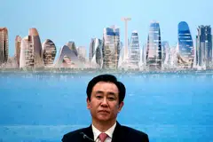 China Evergrande Group chairman Hui Ka Yan at a news conference on the property developer's annual results in Hong Kong, March 28, 2017.