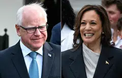This combination of pictures shows US Vice-President Kamala Harris and Governor of Minnesota Tim Walz in Washington, DC.
