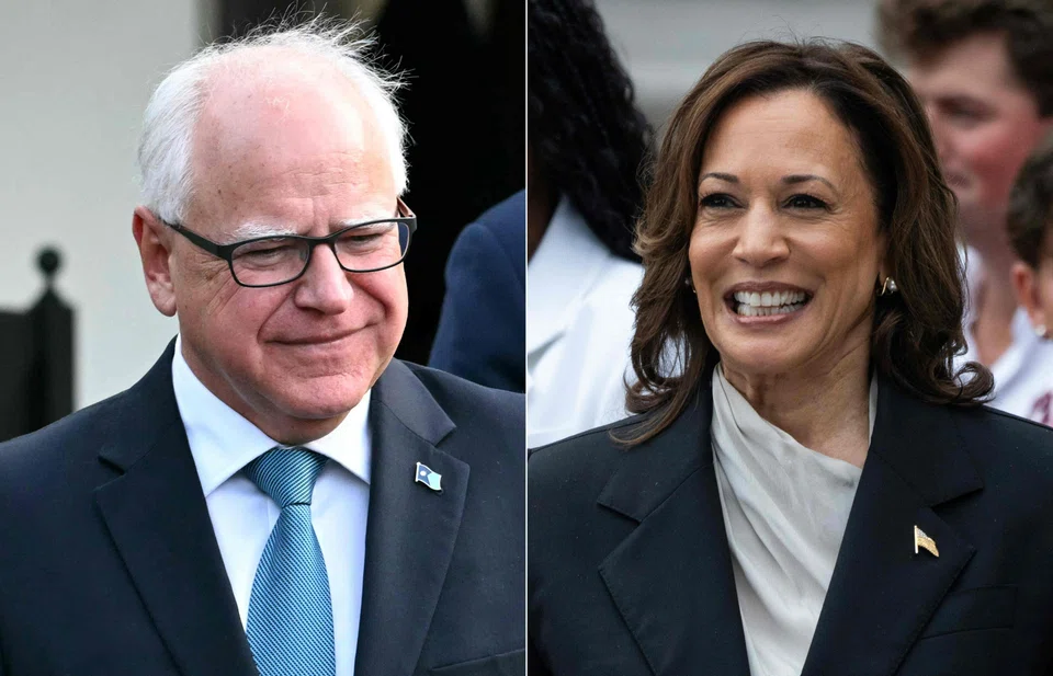 This combination of pictures shows US Vice-President Kamala Harris and Governor of Minnesota Tim Walz in Washington, DC.