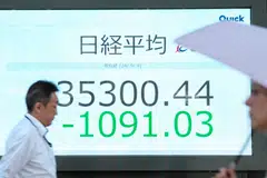 The benchmark Nikkei 225 was down 3.02 per cent, or 1,098.77 points, at 35,292.70 in early trade, while the broader Topix index fell 2.67 per cent, or 69.28 points, at 2,528.14 on Monday.