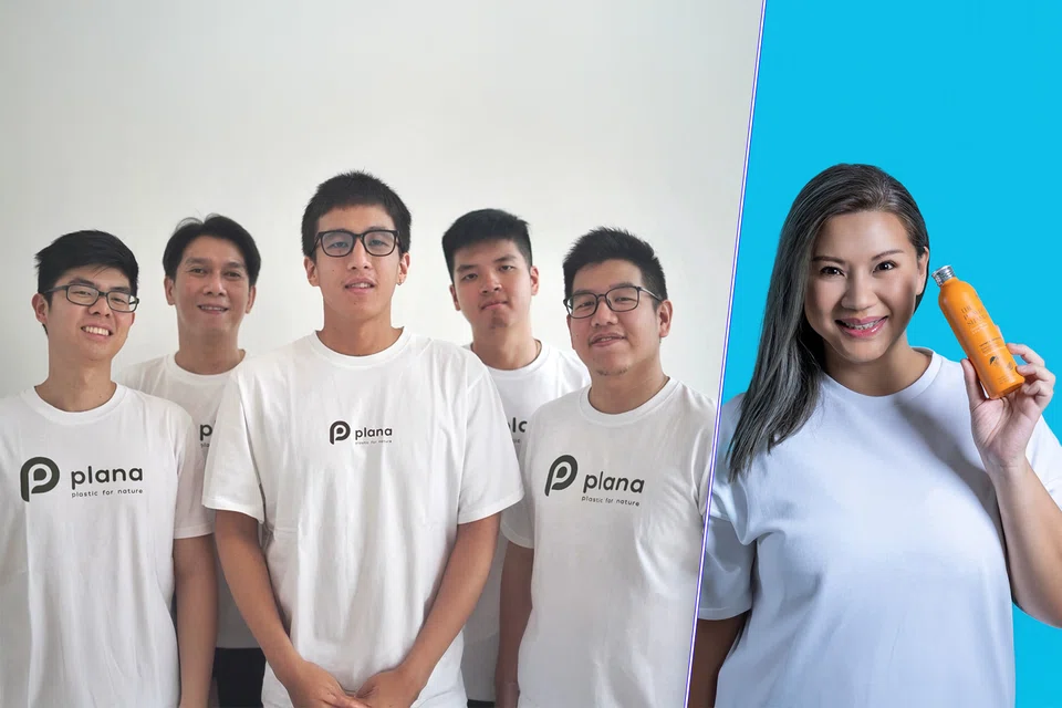 From left to right: Joshua Christopher Chandra (fifth in group shot) with his Plana co-founders; and Jlynn Chen (far right), founder of The Powder Shampoo.