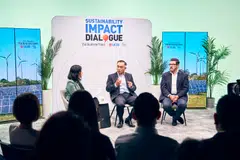 Yoon Young Kim (centre), cluster president for Singapore and Brunei at Schneider Electric, and Nat Bullard (right), co-founder and chief strategy officer of Halcyon. They shared their views on unlocking opportunities in the green energy transition during a panel discussion moderated by Melissa Moi, head of sustainable business at UOB.