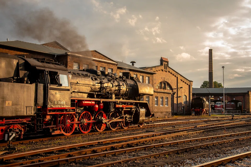 A steam train at the Saxon Railway Museum in Chemnitz. 