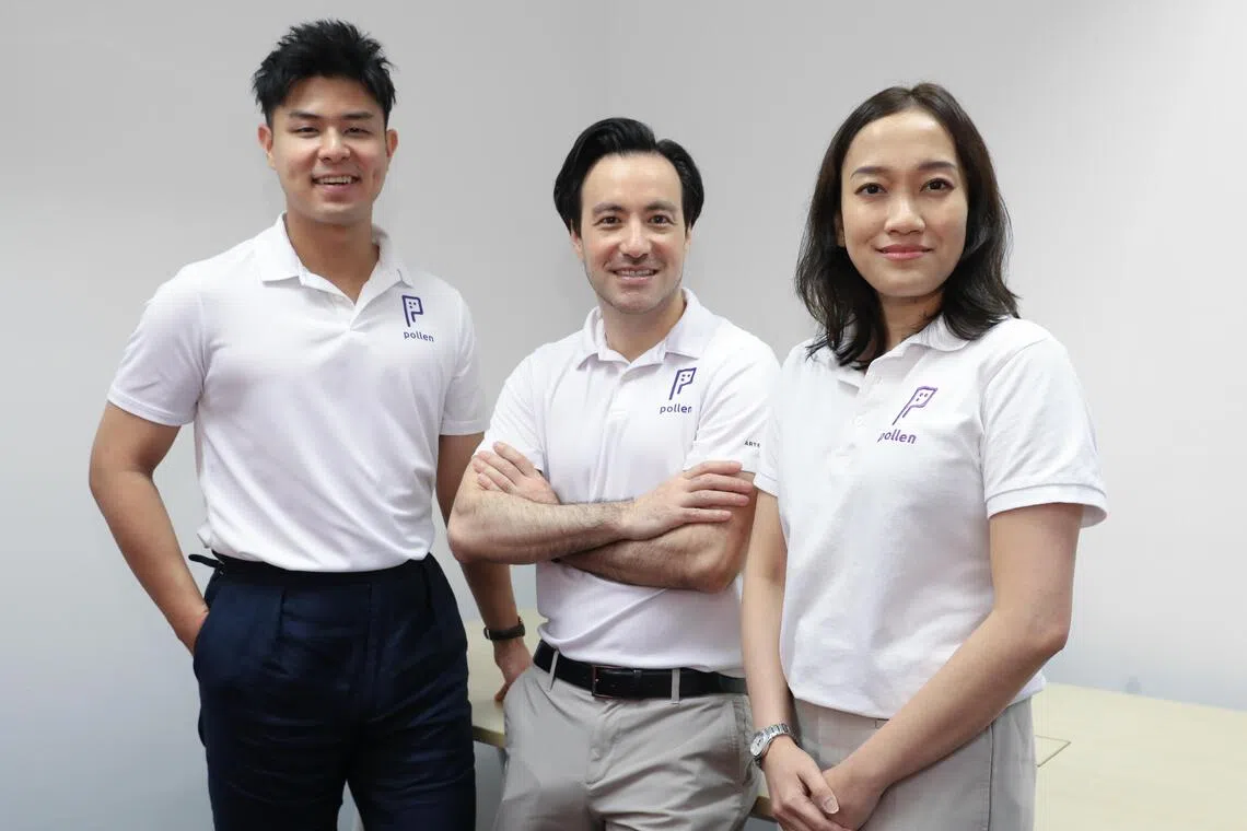 From left: Pollen’s chief of staff Tan Yang En; co-founder and CEO David Ng; and co-founder and chief product and technology officer Liyana Sulaiman.