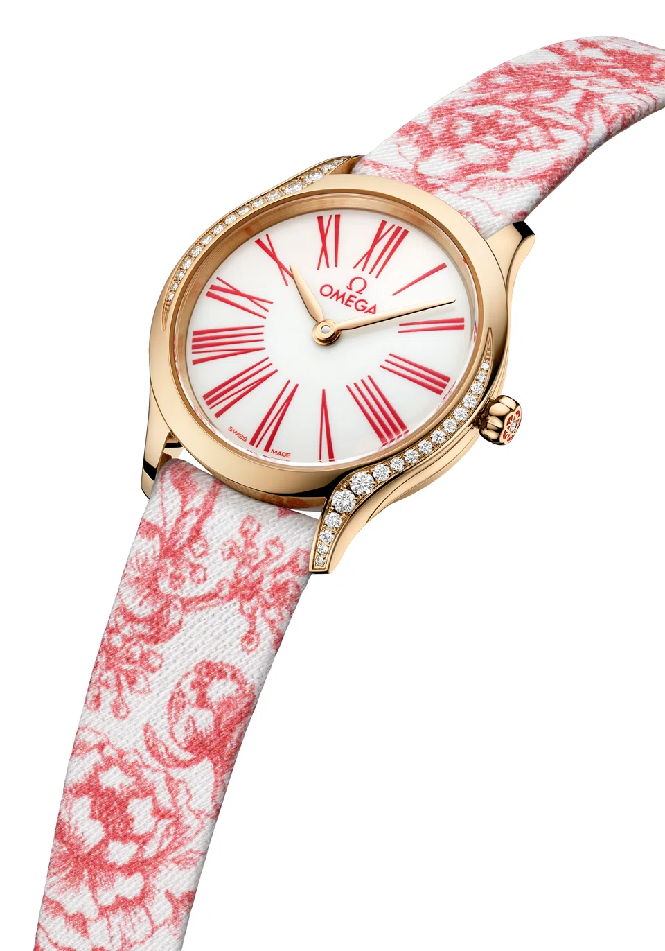 A De Ville Mini Tresor in Gold Case and Toile de Jouy Strap.