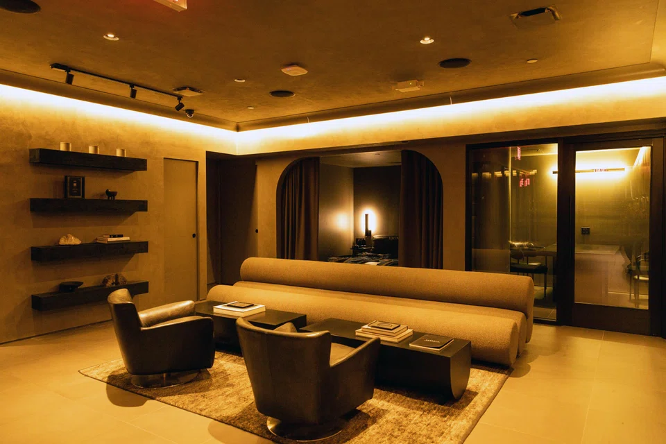 The lower-level lounge at Remedy Place, a social wellness club in Manhattan.