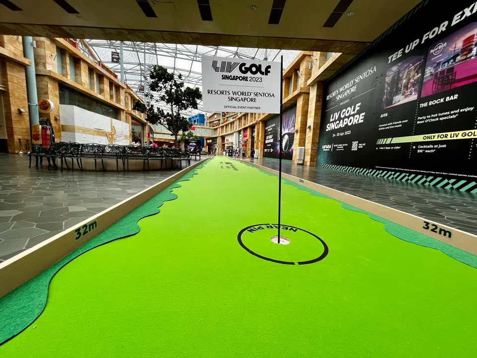 The "Longest Putt to LIV Golf" challenge is now on at Resorts World Sentosa, where fans can putt on this 32-metre surface.