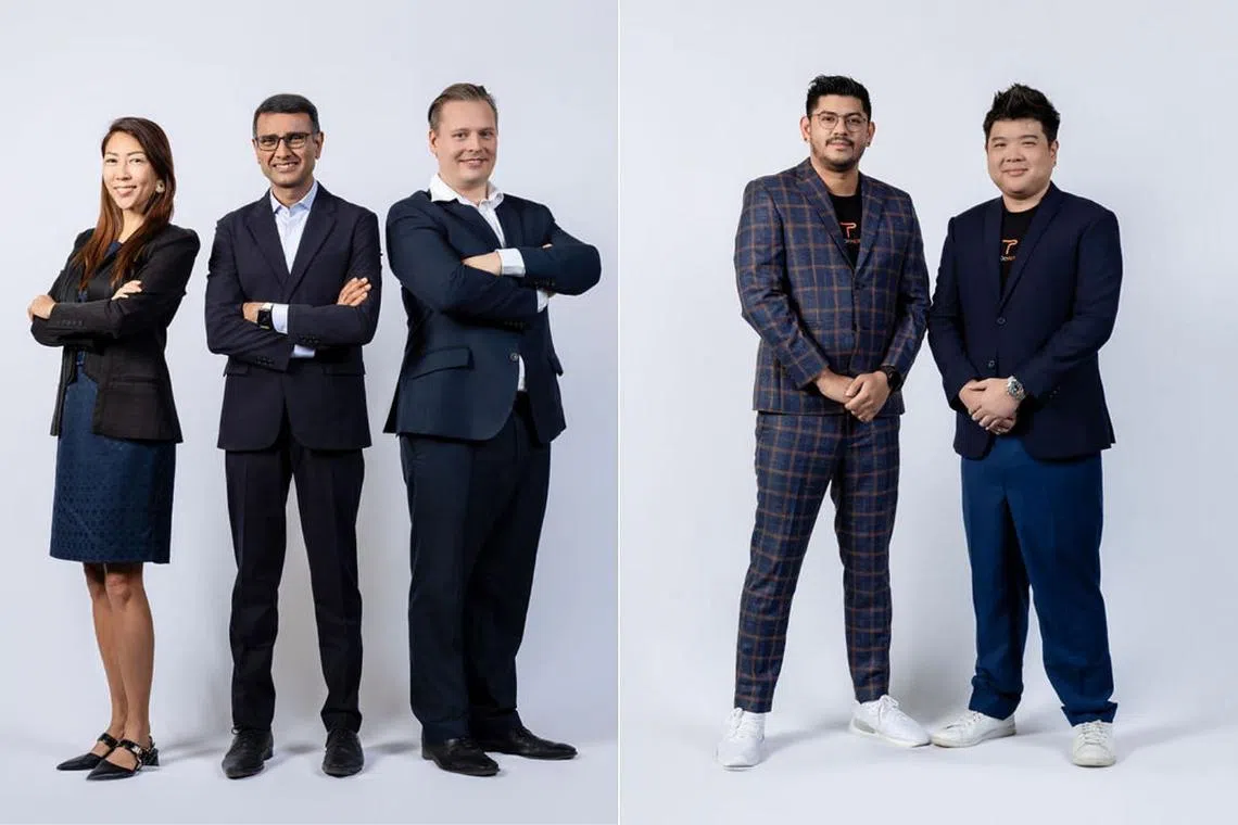 (From left) Wini Wong, Raghav Narayan and Lars-Henrik Skjolding, co-founders of Aprisium, and Craig Goonting, chief operating officer, and Kelvin Lee, co-founder of TROOPERS.